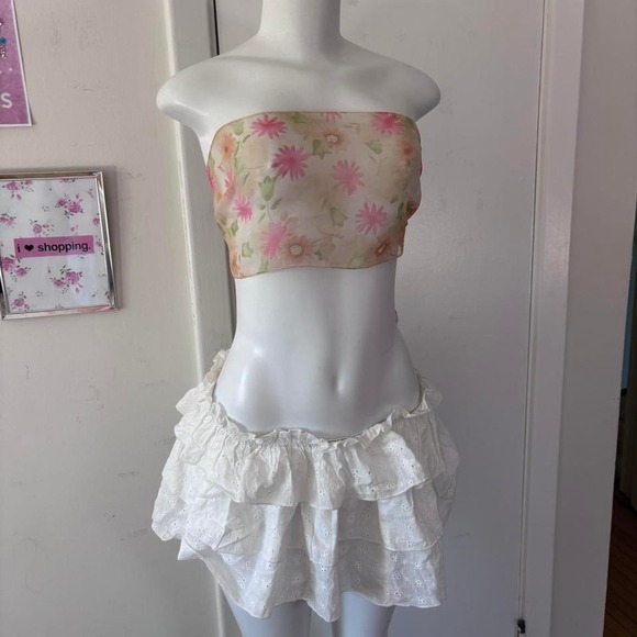 Y2K Sheer Floral Scarf Tube Top / Halter Wrap - Picture 8 of 8